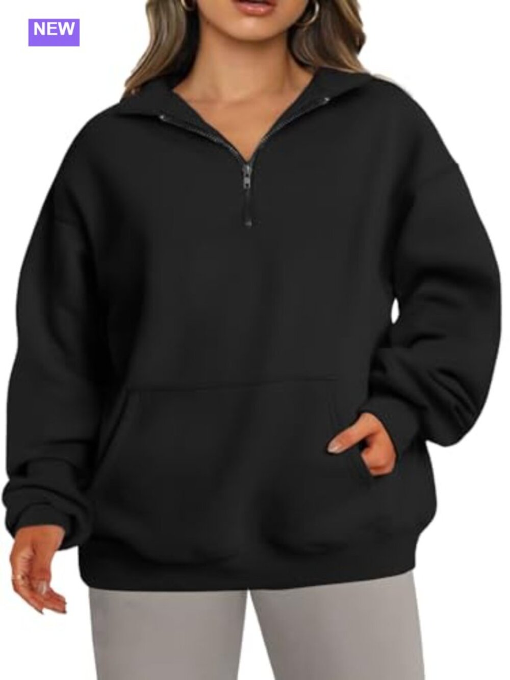 Plus Size Half Zip Sweatshirt with Pockets Cotton Polyester Pullover